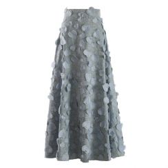 Ladies Three dimensional Applique Mesh Pleated Gathered Waist Skirt 2pcs